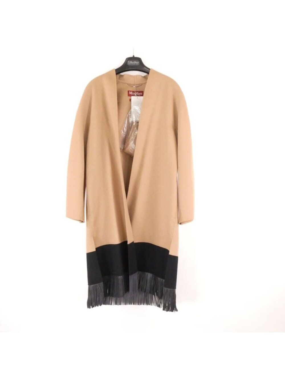 Max Mara Maxmara Studio Coat S Wool Silk Cucito Mano Fringe 36